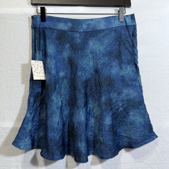 NEW Free People Martine Flirt Tie Dye Mini Skirt Blue Side Zip Slit Size 8 Boho - Picture 2 of 11